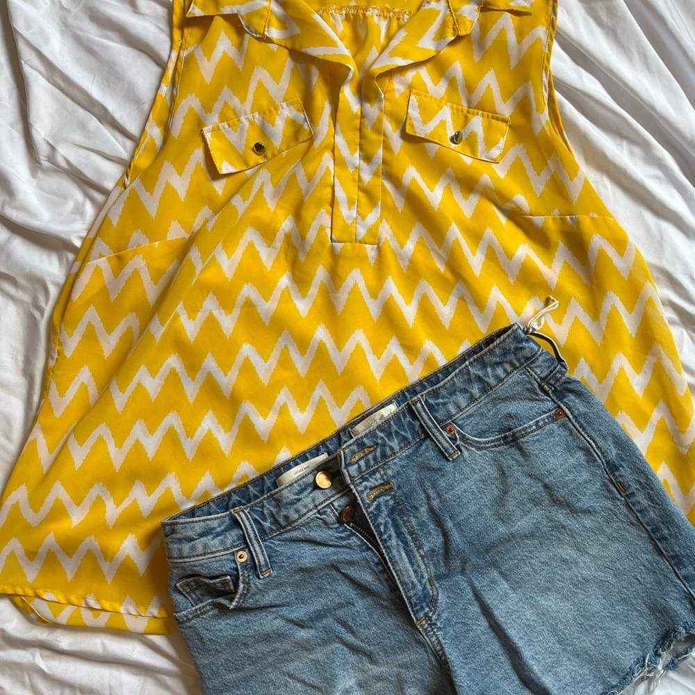 Yellow and white chevron tank blouse